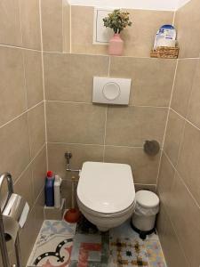 ein kleines Bad mit WC und Waschbecken in der Unterkunft Wohnung 1210 in Wien