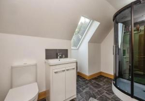 a bathroom with a toilet and a sink and a shower at 101 Scotia Rooms 