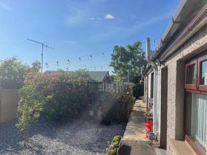 a backyard with a garden with a fence and a house at Laurel Country Cottage in Ballymena