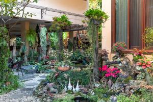 a garden in front of a house with plants at At Chiang Mai Hotel in Chiang Mai