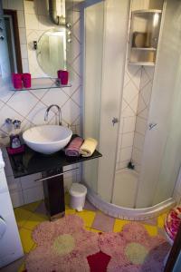 La salle de bains est pourvue d'un lavabo et d'une douche. dans l'établissement Holiday Home Ille, à Netretić