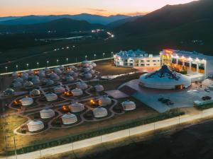 an aerial view of a building with a lot of domes at Glory Resort Mongolia in Nalayh