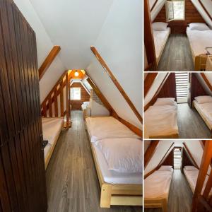 a group of three pictures of a room with bunk beds at Ubytování Doubice in Doubice