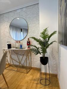 a bathroom with a mirror and a potted plant at EXPLANADA BEACH FLAT in Alicante