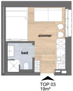 een plan van een klein appartement met een plattegrond bij Apartmenthaus A24 in Schruns