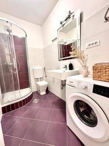 a bathroom with a washing machine and a sink at Apartment Gate Old Town in Zadar