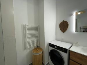 a washing machine in a bathroom with a sink at Le Cocon familial de la gare in Sens