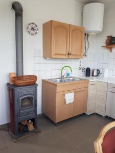 una cucina con fornelli e lavello di Csillagmajor a Csabrendek