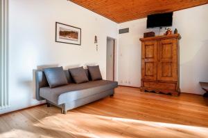 ein Wohnzimmer mit einem Sofa und einem TV in der Unterkunft Villa la Brisa 2 in Predazzo