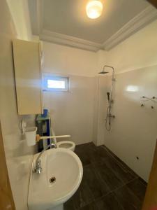 La salle de bains est pourvue d'un lavabo, d'une douche et de toilettes. dans l'établissement Senam Haus, 