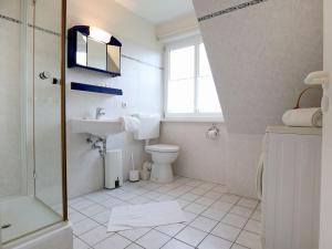 a bathroom with a sink toilet and a window at Altes Zollhaus, Fewo- Nr 4 in Barendorf