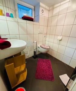 a bathroom with a sink and a toilet at Ferienwohnung Amethyst in Burgberg