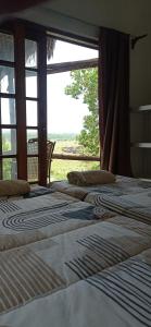 two beds in a room with a window at Winterdodgers Backpackers and Campsite in Sodwana Bay