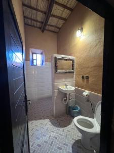 uma casa de banho com um WC e um lavatório em La perle de saghro em Nkob