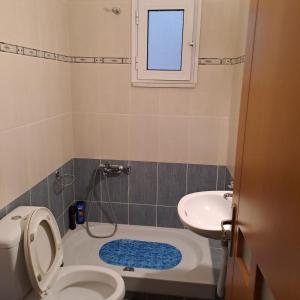 a bathroom with a toilet and a sink at Το σπίτι του Μύλου των Ξωτικών in Tríkala