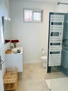 a bathroom with a shower and a toilet and a sink at Anglet - maison neuve - Proche domaine du Pignada in Anglet