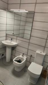 uma casa de banho com um WC e um lavatório em WHAT apartment em Gafanha da Vagueira