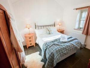 a small bedroom with a bed and two night stands at 2 bed in Conwy Valley SKN09 in Llanrwst
