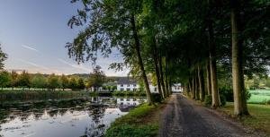 drogą wysadzaną drzewami obok rzeki w obiekcie Landgoed Altenbroek w mieście Voeren