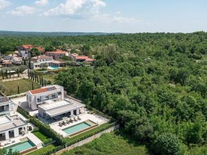 Rajki的住宿－Villa Damian，享有带游泳池的房屋的空中景致