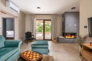 a living room with a couch and a fireplace at Villa Valma by IstriaLux in Svetvinčenat