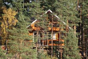 a tree house in the middle of the forest at Villa Ainola in Sapsalampi