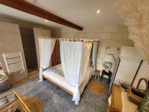 1 dormitorio con 1 cama con mosquitera en Chambre Océan Cosy Bordeaux Saint Emilion, en Le Gabaron