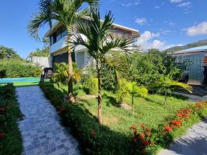 een huis met een palmboom in een tuin bij Ballena Rey Hotel in Uvita