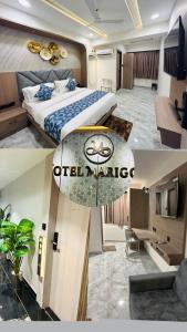 two pictures of a hotel room with a bed at Hotel Marigold Naroda in Ahmedabad