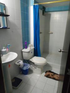 a bathroom with a toilet and a shower and a sink at Apartamento vía a Minca in Santa Marta