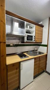 a small kitchen with a sink and a microwave at Apartaments Crest Pas in Pas de la Casa