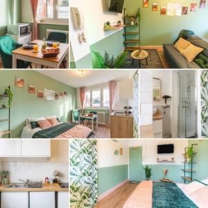 ヴァランシエンヌにあるLE REFUGE - NETFLIX I WIFI HAUT DEBIT I PARKING - Confort & Cosyの部屋の写真を4枚コラージュしたもの +14枚の写真