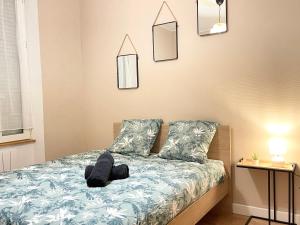 Säng eller sängar i ett rum på APPART cocon-1 chambre-Salon Séjour -IDEAL 4 personnes-Pont Achard #1-Ga