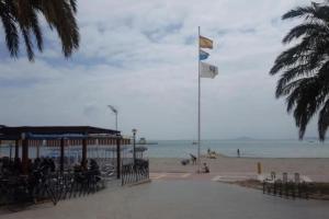 ロス・アルカサレスにあるMediterraneo y Luminosoの海岸旗と旗柱の付いた海岸