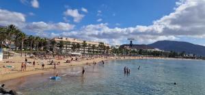 a beach with a bunch of people in the water at Apt. Faraj in Playa de las Americas