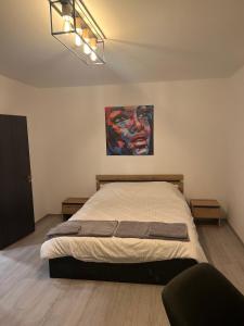 um quarto com uma cama e um quadro na parede em Апартамент за гости Генови em Vratsa