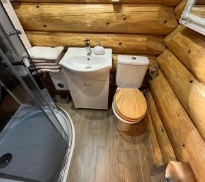 Kúpeľňa v ubytovaní Zrubový Dom 1 v Panoráma Parku + 19 fotografií
