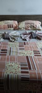 ein Bett mit zwei Kissen und einer Decke darauf in der Unterkunft Ski hotel DOBRODOLAC in Kopaonik
