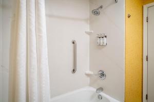 a white bath tub with a shower curtain in a bathroom at Holiday Inn Express and Suites Hazard, an IHG Hotel in Hazard