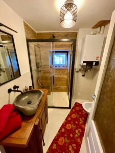 a bathroom with a sink and a shower at maison la chapelle in Aosta