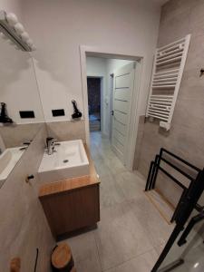 a bathroom with a sink and a mirror at Apartament Pod Brzyzkiem & Spa in Zakopane