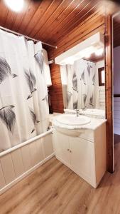 a bathroom with a sink and a mirror at Chalet La Boverie 195 in Rendeux