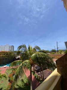 波拉馬的住宿－PÉTALO PREMIUM，享有棕榈树和游泳池的度假村景色。
