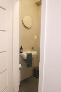 a bathroom with a sink and a mirror at Apartmán NeKLID in Jáchymov