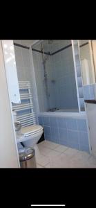 a bathroom with a shower and a toilet and a tub at Room cosycosy in Clichy