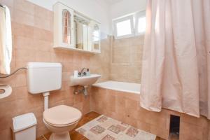 a bathroom with a toilet and a sink and a shower at House Marrie Lou in Banj +29 photos