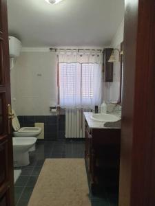 FaggianoにあるAppartamento L'Oleandro B&Bのバスルーム(トイレ、洗面台、トイレ付)
