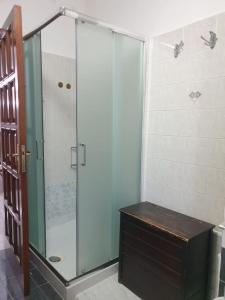 FaggianoにあるAppartamento L'Oleandro B&Bのバスルーム(ガラスドア付きのシャワー付)