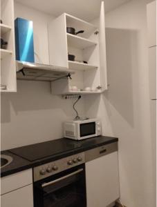 a small kitchen with a microwave and a stove at Appartment salzburg city center in Salzburg
