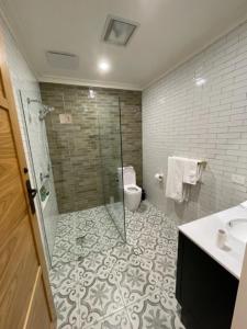 a bathroom with a shower and a toilet and a sink at LIAPIS ESTATE Rostrevor Adelaide in Adelaide
